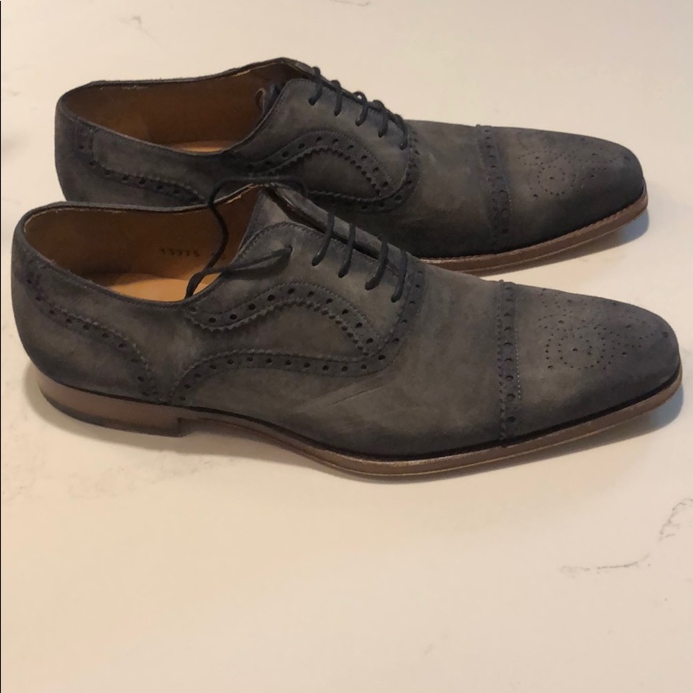 Magnanni Gray Suede Cap-Toe Oxfords